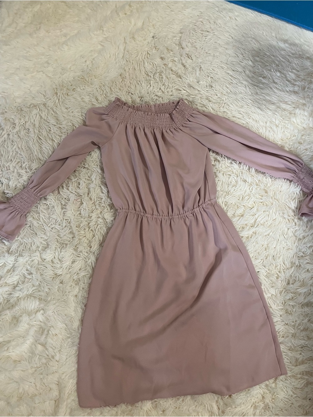 Women's Off-Shoulder Smocked Long Sleeve Dress in Dusty Rose